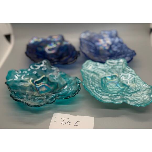 Four Vietri Ostrica Art Glass Oyster Shell Teal Blue Textured Trinket Dish 6.5” - Picture 2 of 12